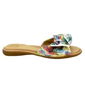 Alex Marie Multicolor Hamala Bow Sequin Memory Foam Flat Slide Sandals Size 6.5